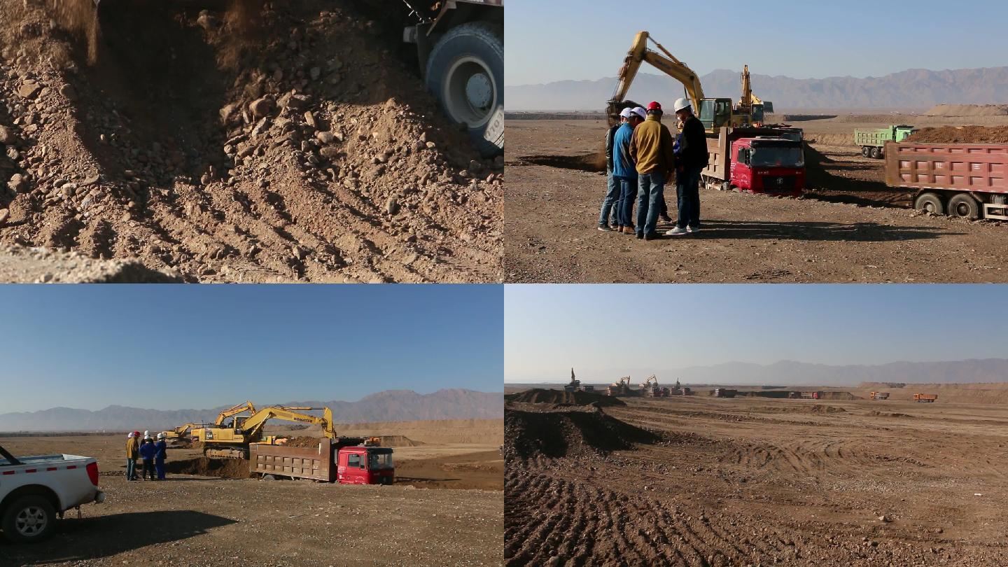施工工地开挖基坑土方开挖挖掘机施工